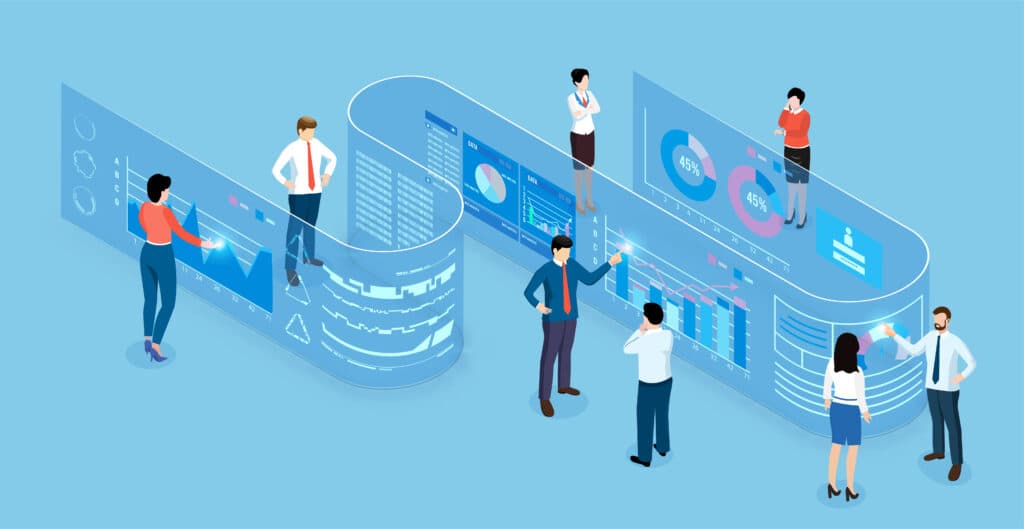 Infraestrutura tecnológica que representa aplicações de dados e inteligência artificial